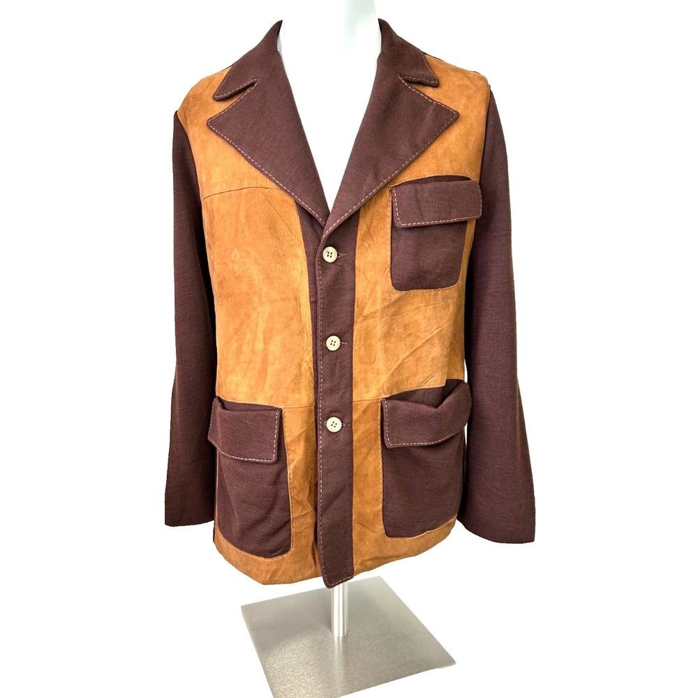 Vtg 50s Gillio Suede Front Knit Cardigan Sweater Jacket S Brown Mid Century